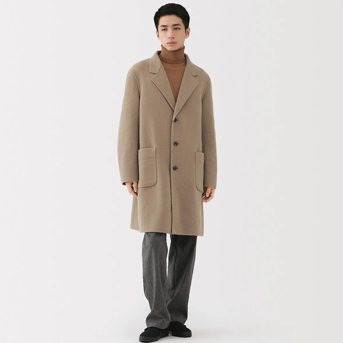 Hot Muji Abrigo Chesterfield de mezcla de lana merina para hombre