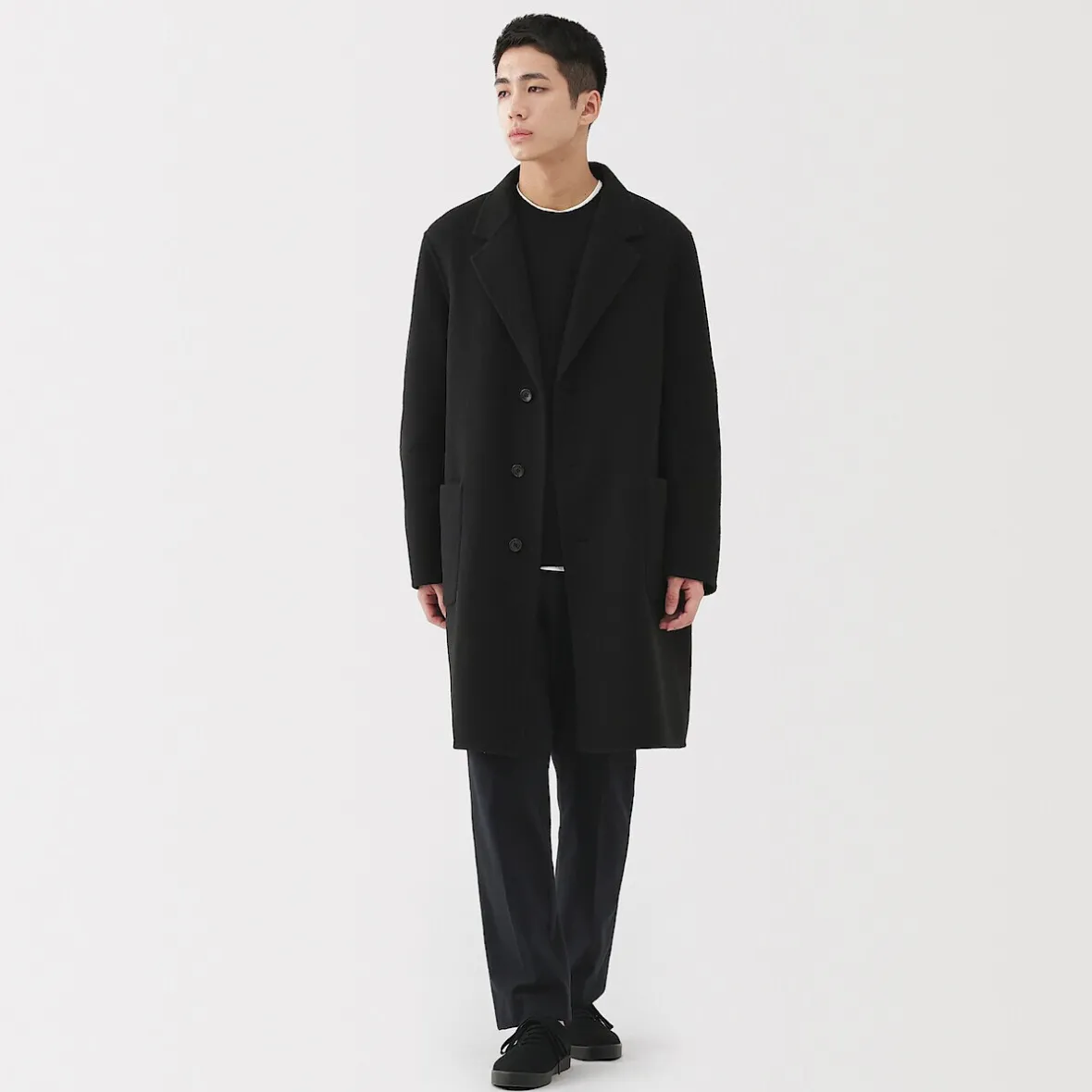 Hot Muji Abrigo Chesterfield de mezcla de lana merina para hombre