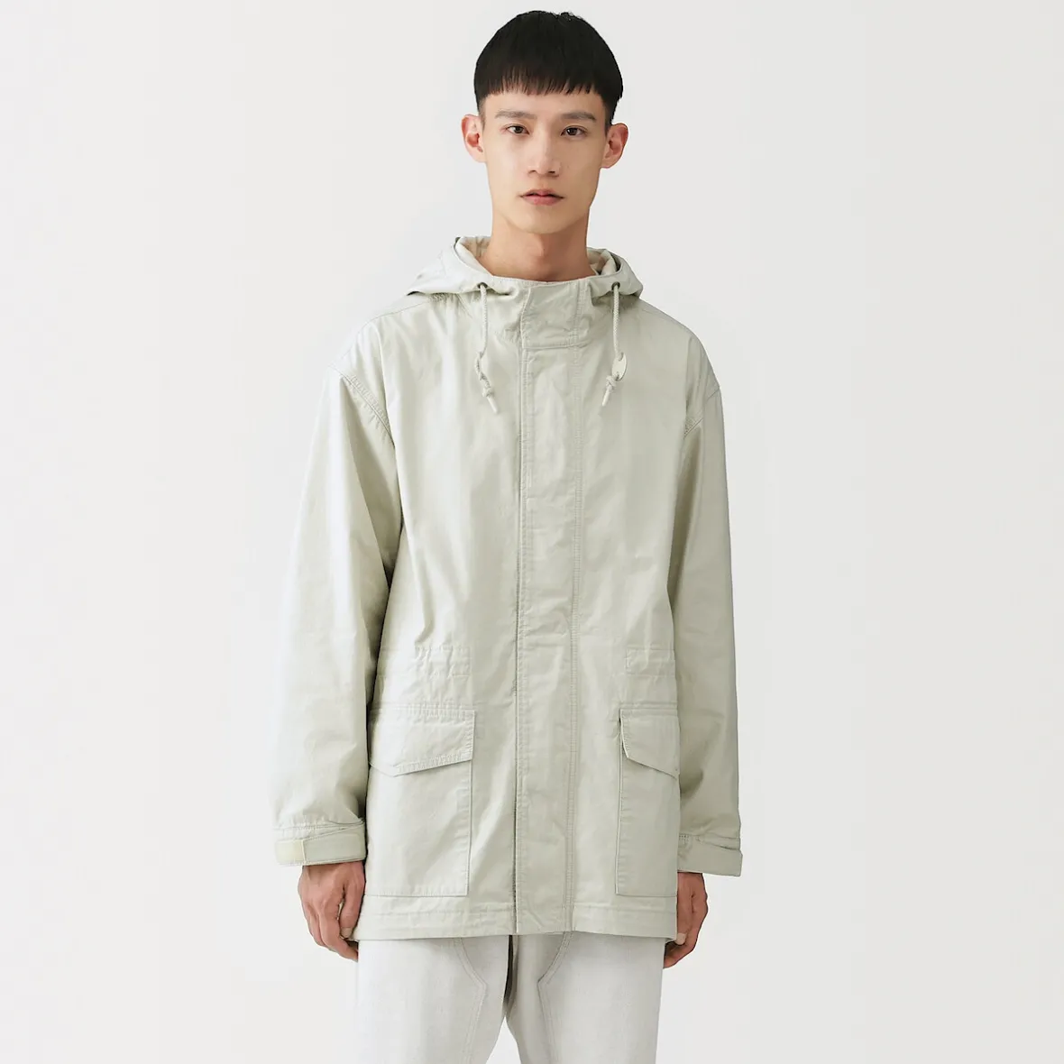 Online Muji Abrigo con capucha de algodón ligero para hombre