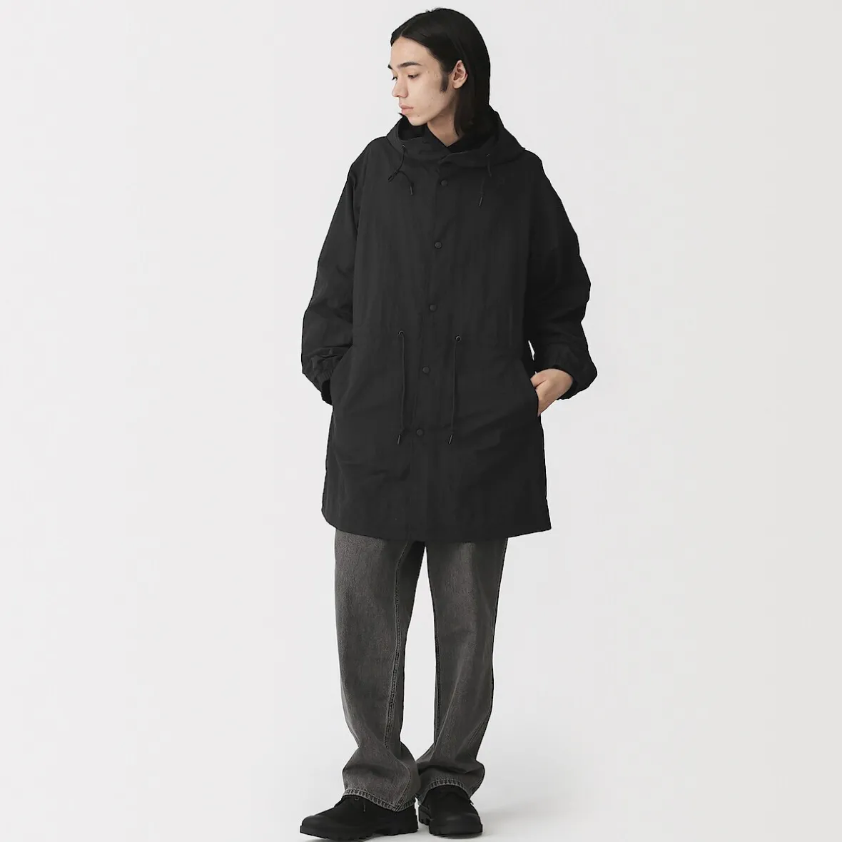 Hot Muji Abrigo con capucha de nailon reciclado repelente al agua para hombre