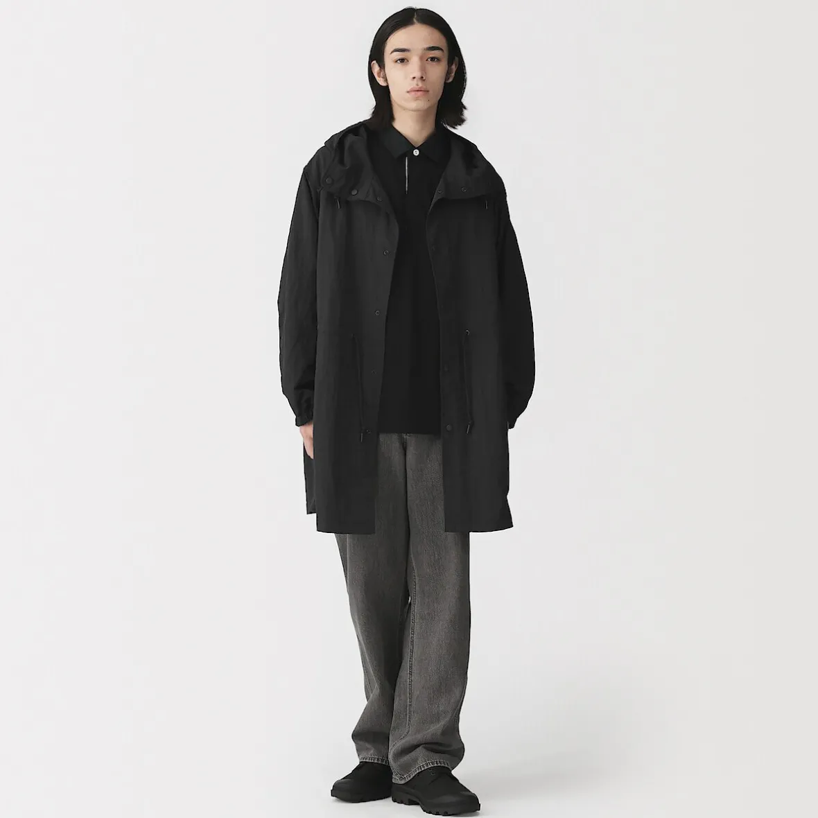 Hot Muji Abrigo con capucha de nailon reciclado repelente al agua para hombre