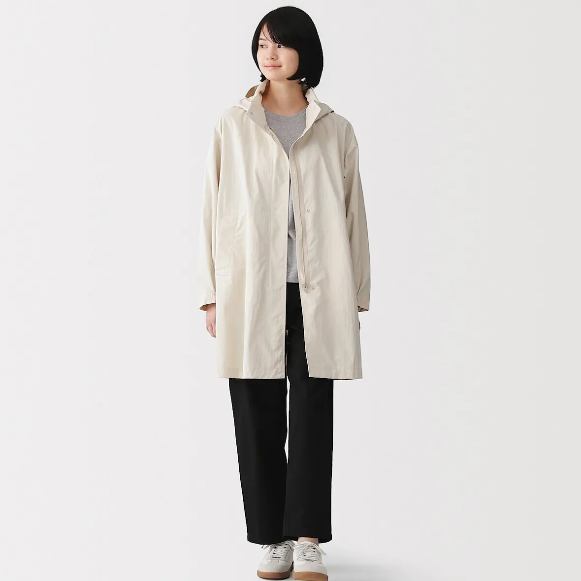 Sale Muji Abrigo con capucha extraíble y repelente al agua para mujer