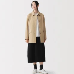 Hot Muji Abrigo con cuello alto en sarga de algodón repelente al agua para mujer