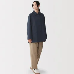 Hot Muji Abrigo con cuello alto en sarga de algodón repelente al agua para mujer