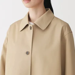 Hot Muji Abrigo con cuello alto en sarga de algodón repelente al agua para mujer