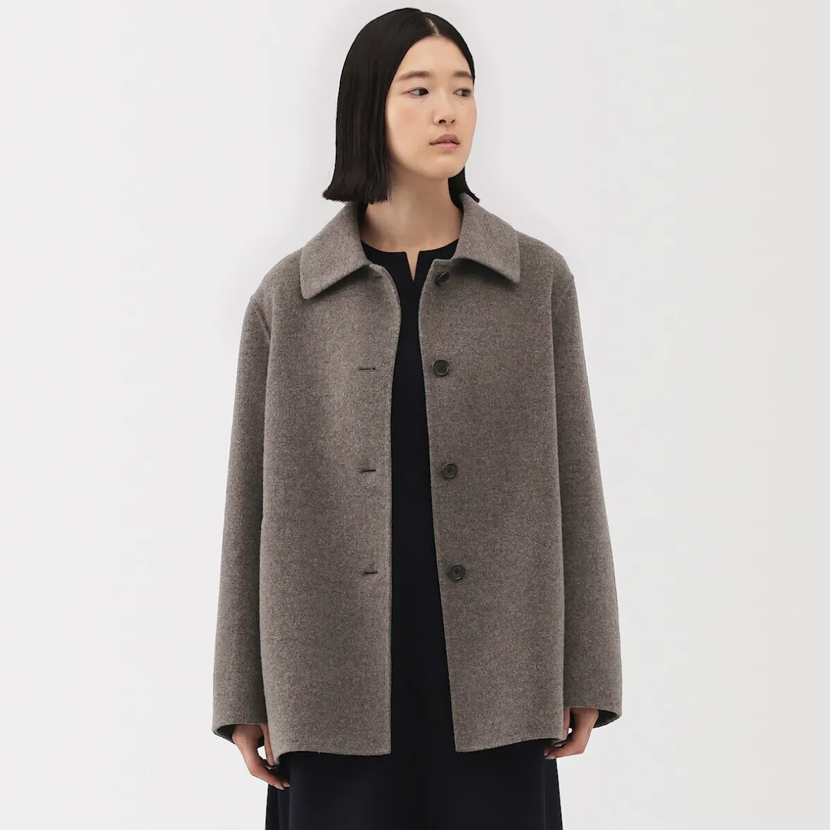 New Muji Abrigo corto de mezcla de lana merino para mujer