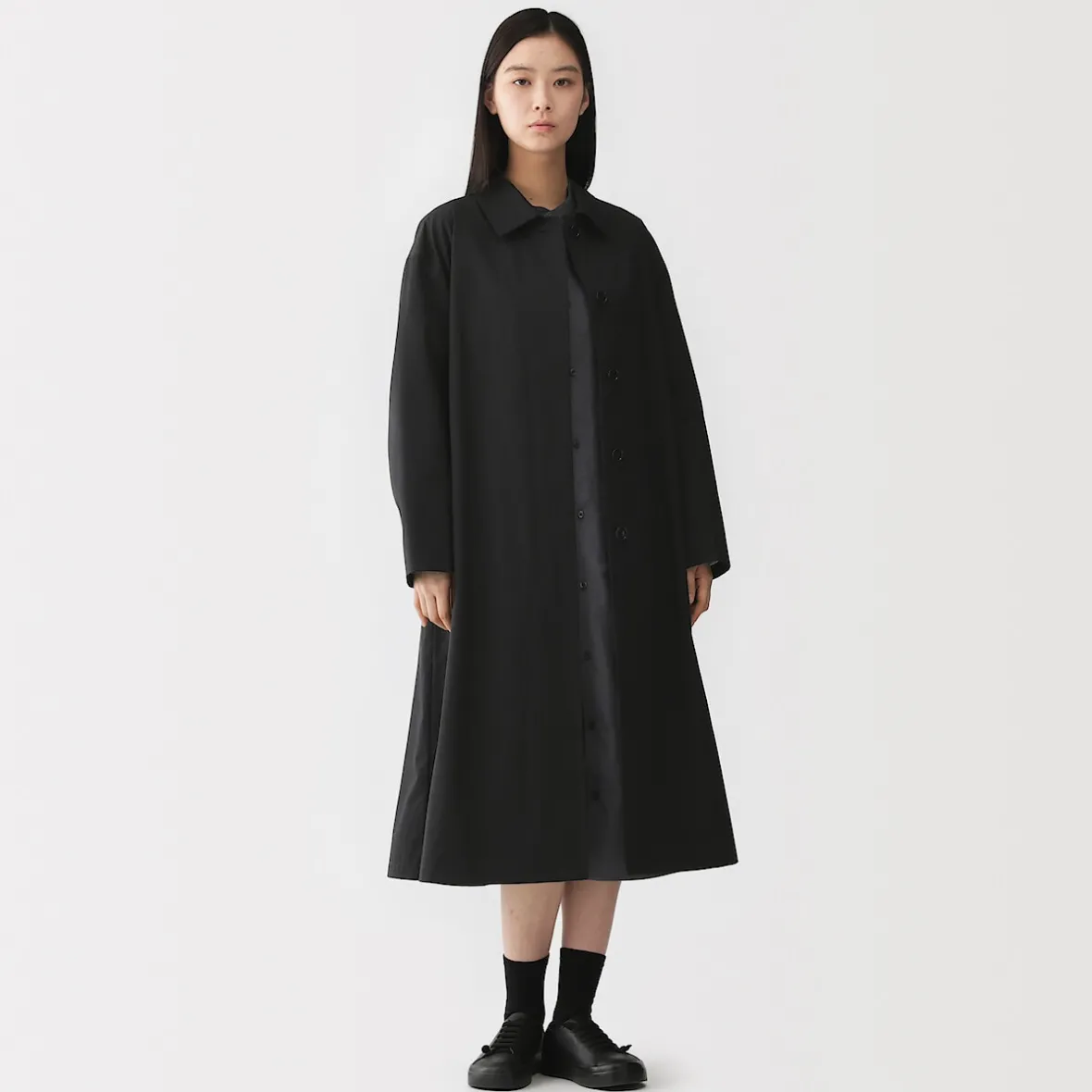 Discount Muji Abrigo de algodón repelente al agua con botonadura simple para mujer