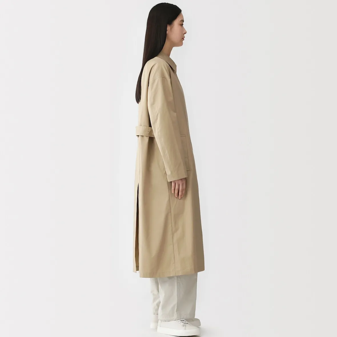 Discount Muji Abrigo de algodón repelente al agua con botonadura simple para mujer