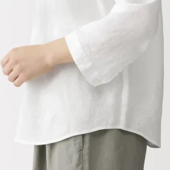 Sale Muji Blusa de cuello alto de lino lavado para mujer