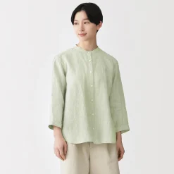 Sale Muji Blusa de cuello alto de lino lavado para mujer