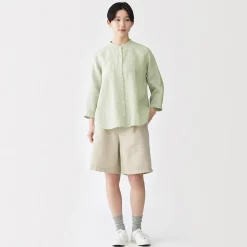 Sale Muji Blusa de cuello alto de lino lavado para mujer