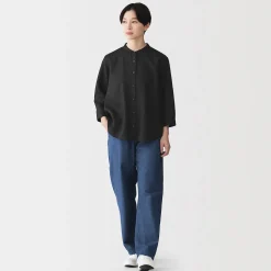 Sale Muji Blusa de cuello alto de lino lavado para mujer