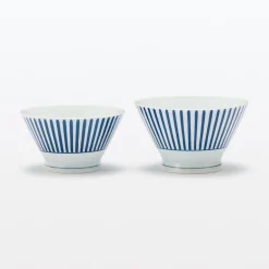 New Muji Bol de arroz Hasami Ware - Patrón de rayas en abanico, Grande