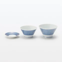 New Muji Bol de arroz Hasami Ware - Patrón de rayas en abanico, Grande