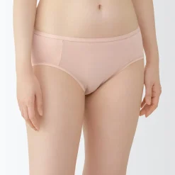 Sale Muji Braguitas de bikini de hilo recuperado para mujer, paquete de 3 Albaricoque