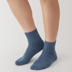 Best Muji Calcetines cortos con ribete elástico de ángulo recto para mujer Azul
