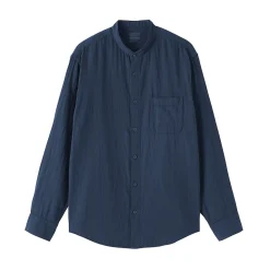 Online Muji Camisa con cuello de abuelo de mezcla de kapok y gasa doble para hombre