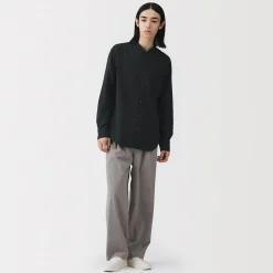 Online Muji Camisa con cuello de abuelo de mezcla de kapok y gasa doble para hombre