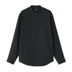 Online Muji Camisa con cuello de abuelo de mezcla de kapok y gasa doble para hombre