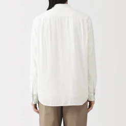 Online Muji Camisa con cuello de abuelo de mezcla de kapok y gasa doble para hombre
