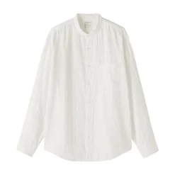 Online Muji Camisa con cuello de abuelo de mezcla de kapok y gasa doble para hombre