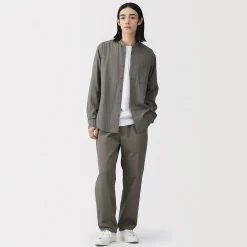 Online Muji Camisa con cuello de abuelo de mezcla de kapok y gasa doble para hombre