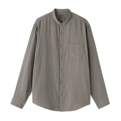 Online Muji Camisa con cuello de abuelo de mezcla de kapok y gasa doble para hombre