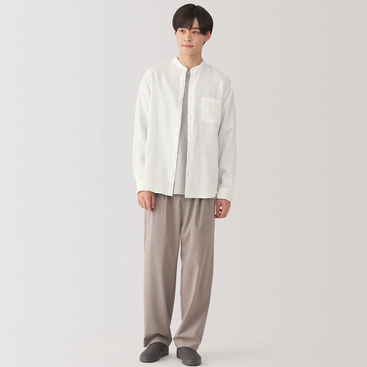 Discount Muji Camisa con cuello mao de lino lavado para hombre