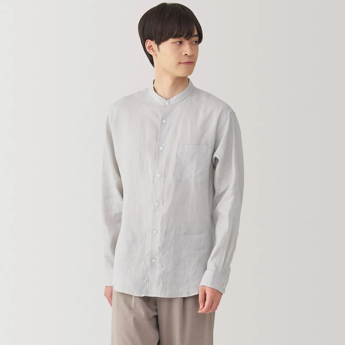 Discount Muji Camisa con cuello mao de lino lavado para hombre