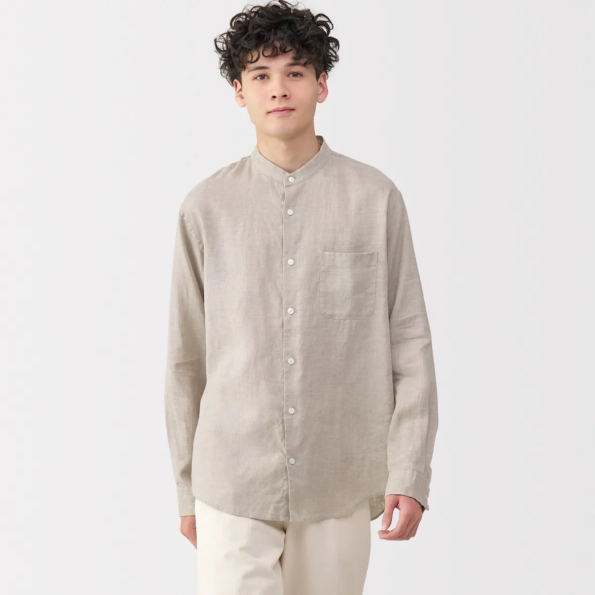 Discount Muji Camisa con cuello mao de lino lavado para hombre