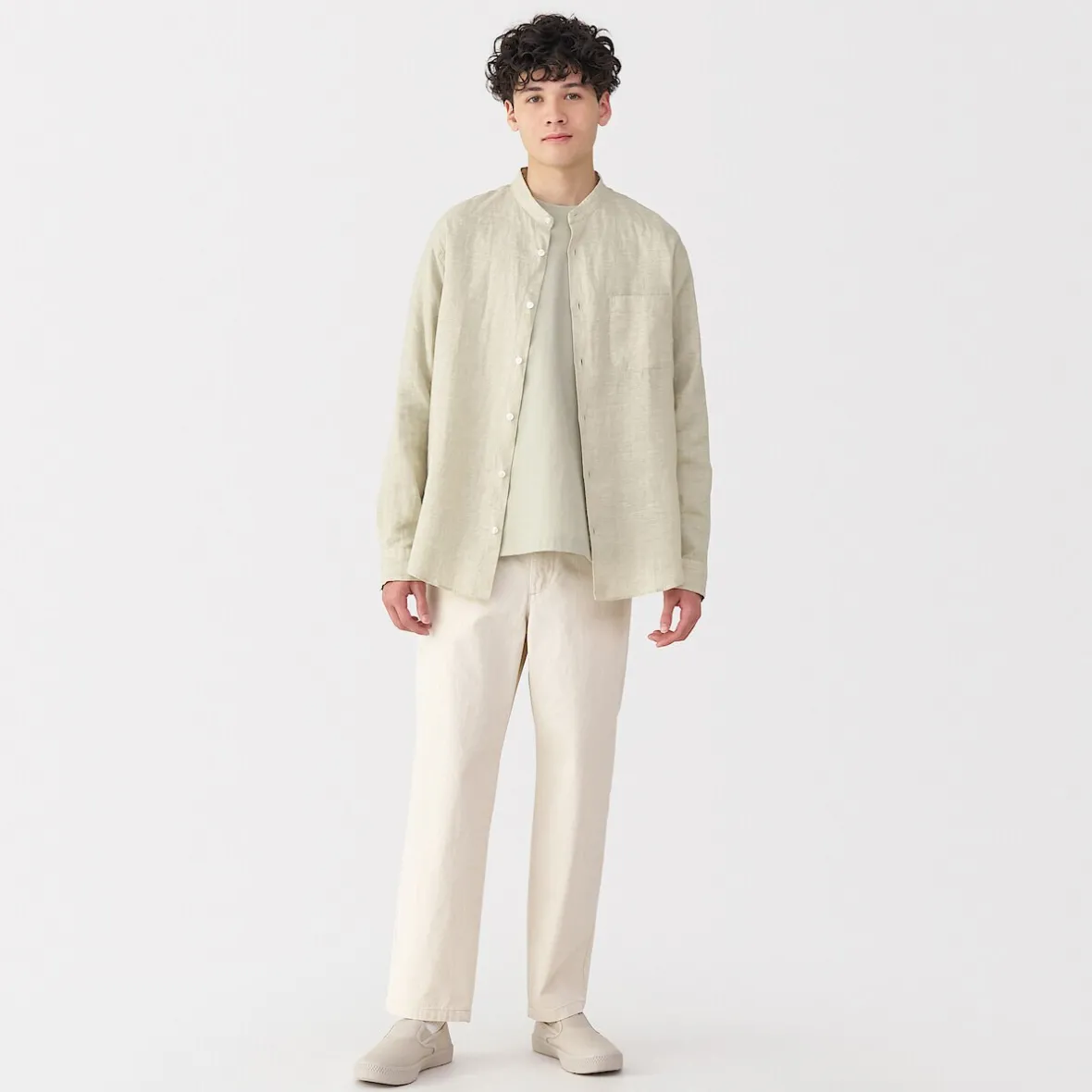 Discount Muji Camisa con cuello mao de lino lavado para hombre