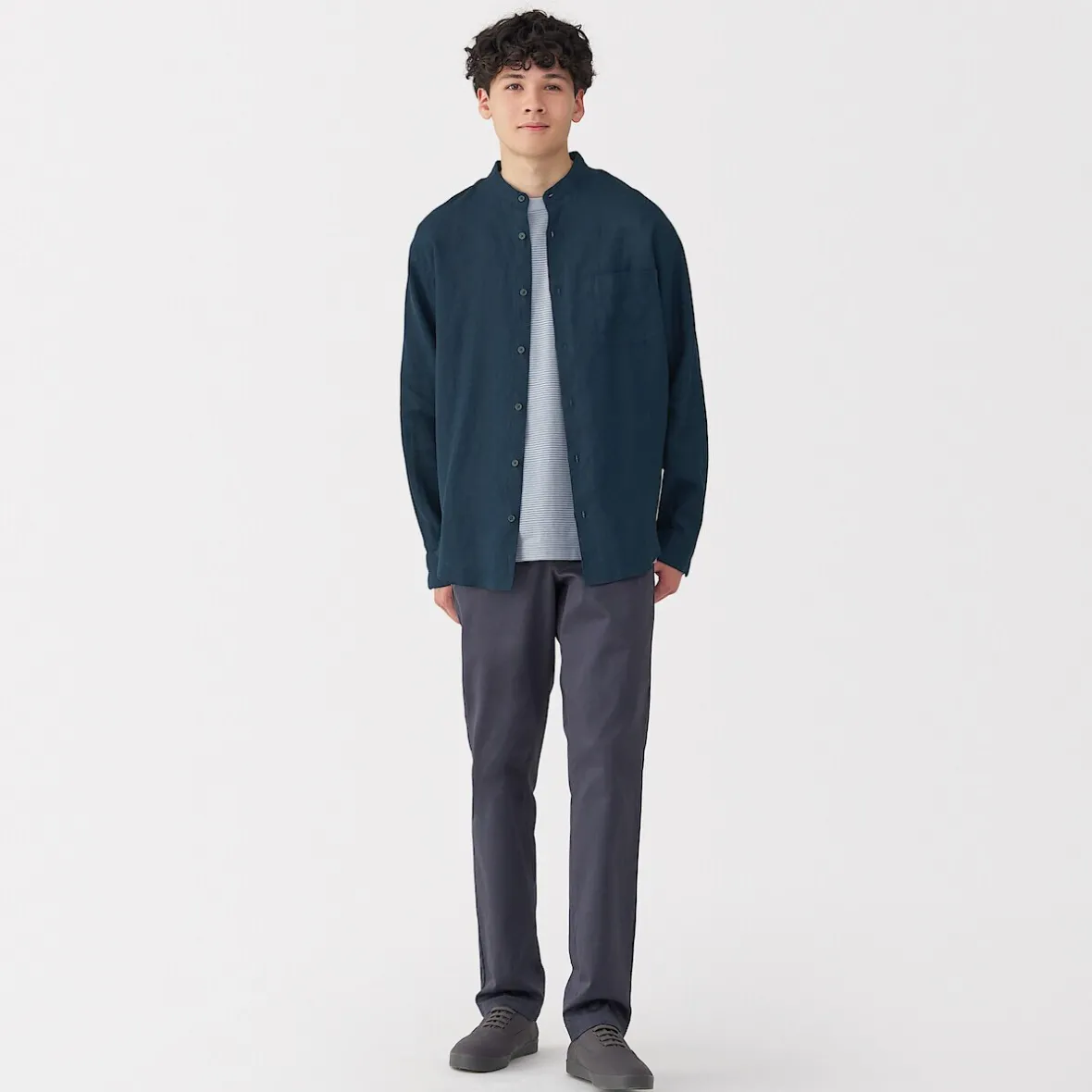 Discount Muji Camisa con cuello mao de lino lavado para hombre