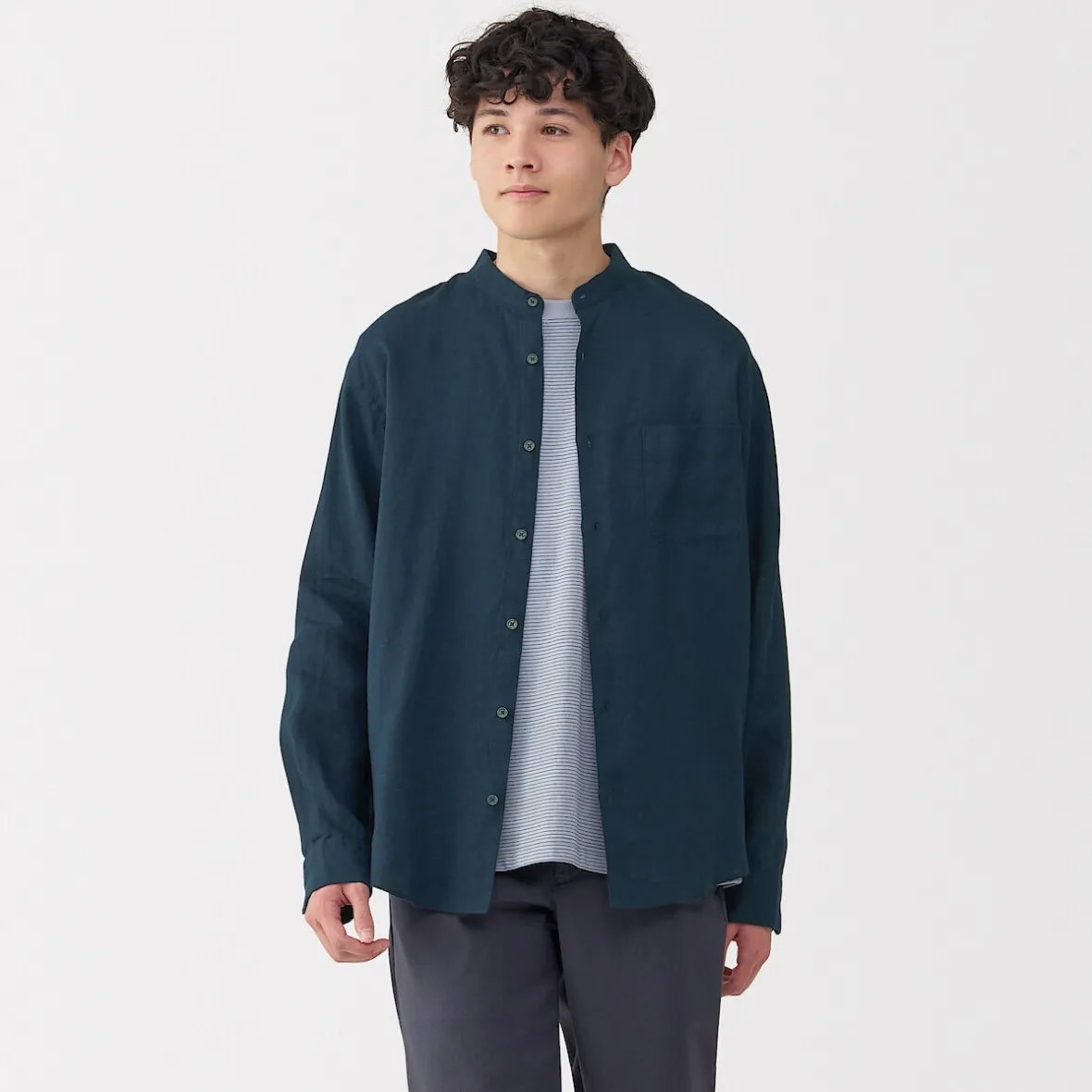 Discount Muji Camisa con cuello mao de lino lavado para hombre