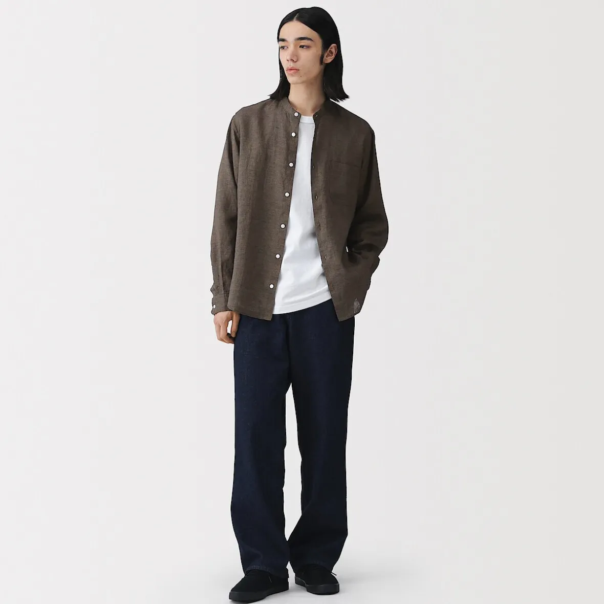 Discount Muji Camisa con cuello mao de lino lavado para hombre