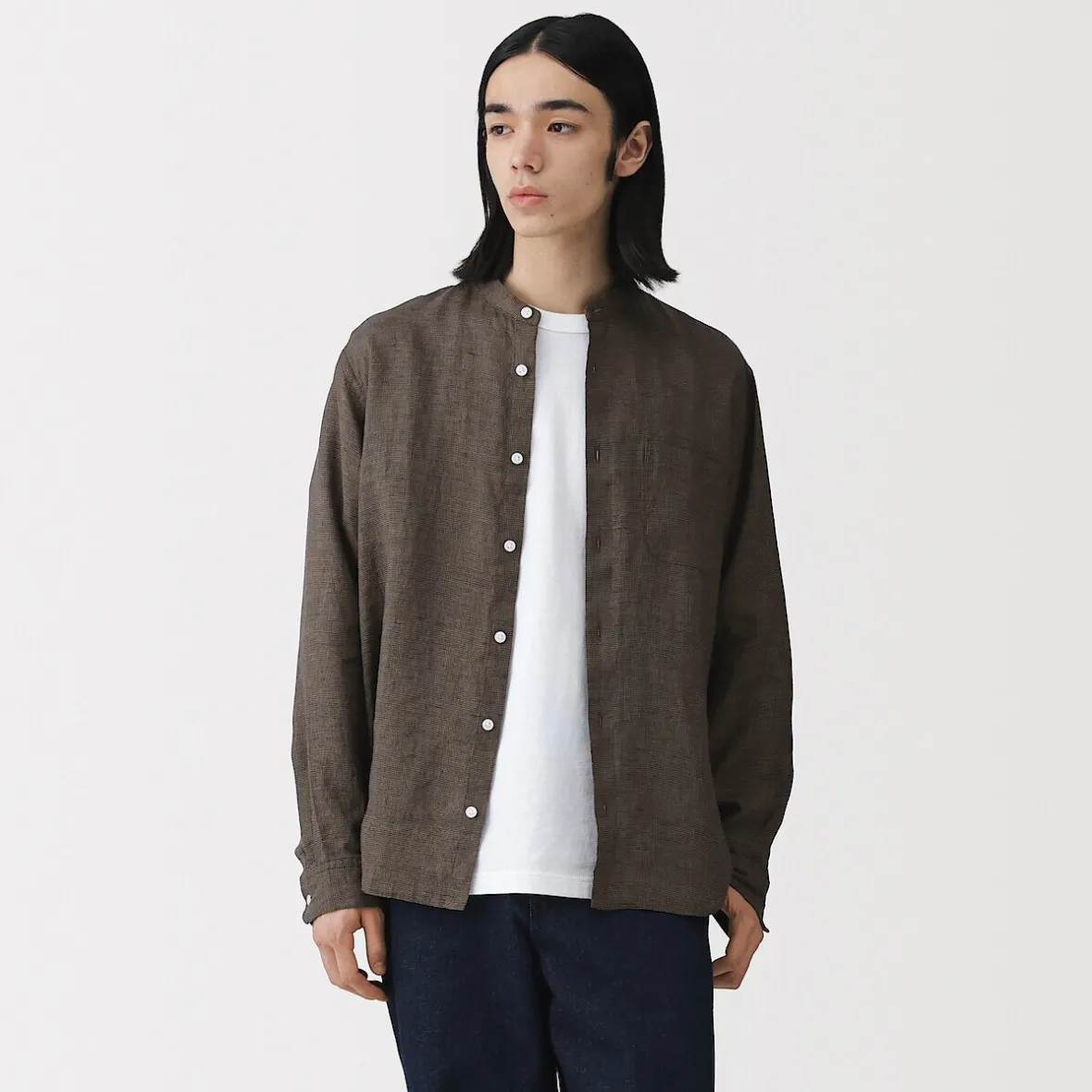 Discount Muji Camisa con cuello mao de lino lavado para hombre