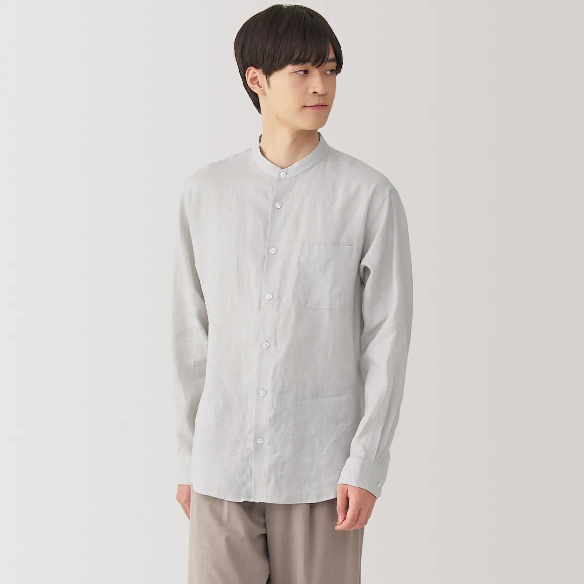 Discount Muji Camisa con cuello mao de lino lavado para hombre