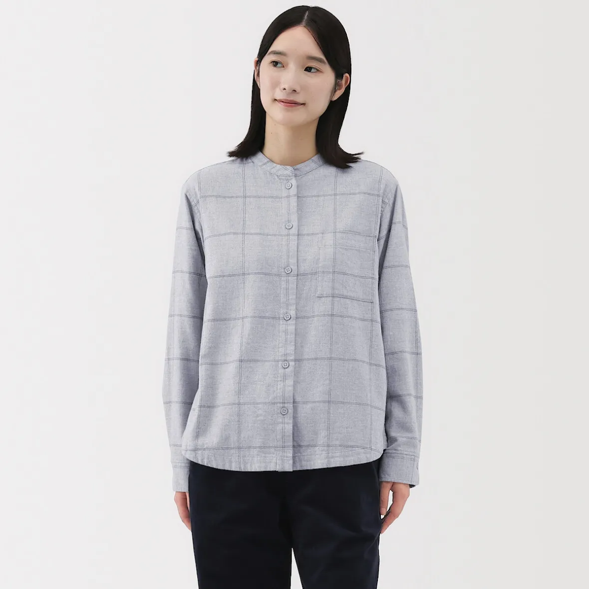 Online Muji Camisa de franela de doble cepillado con cuello alto para mujer