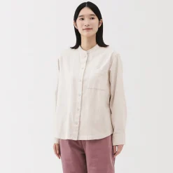 Online Muji Camisa de franela de doble cepillado con cuello alto para mujer