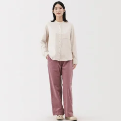 Online Muji Camisa de franela de doble cepillado con cuello alto para mujer