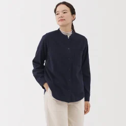 Online Muji Camisa de franela de doble cepillado con cuello alto para mujer