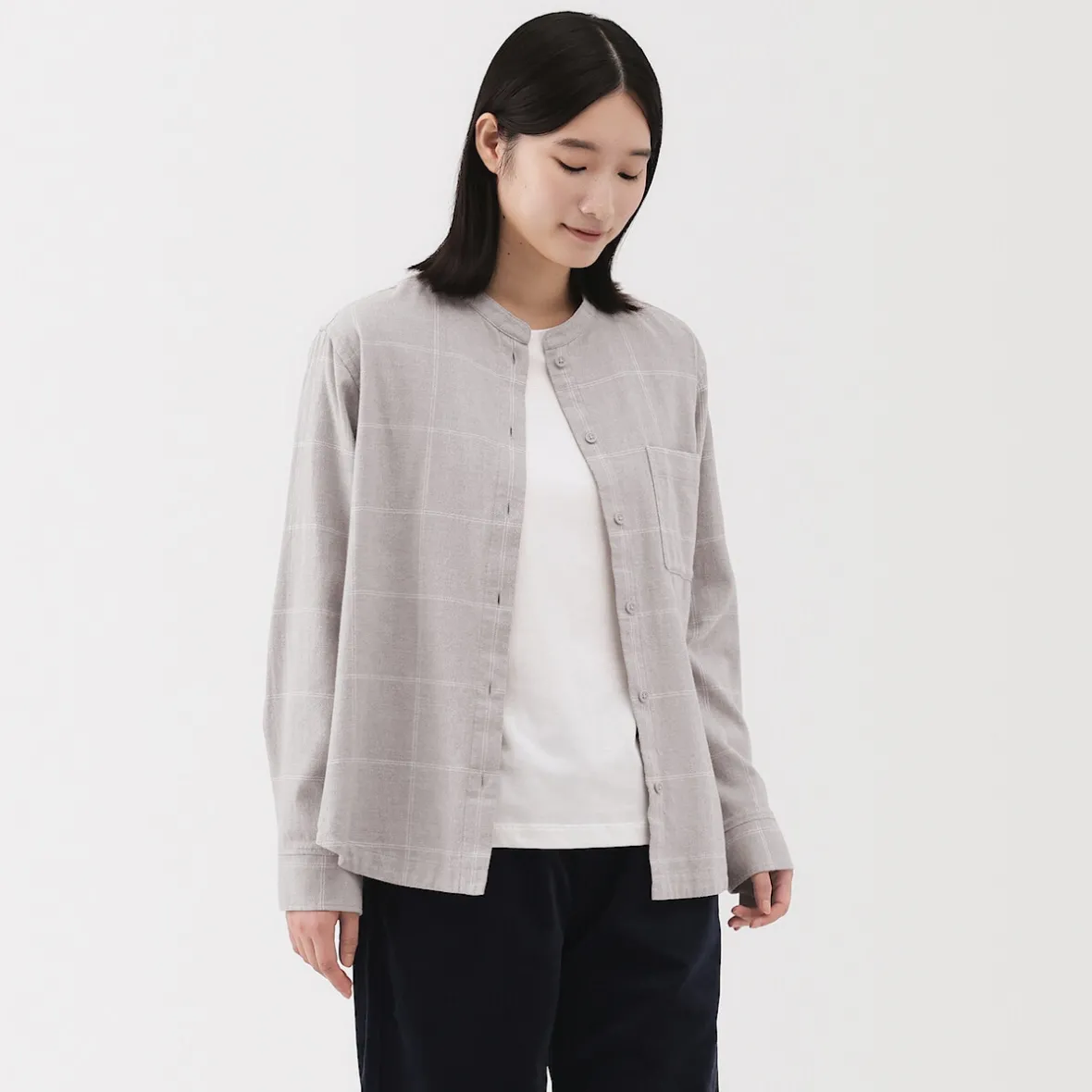 Online Muji Camisa de franela de doble cepillado con cuello alto para mujer