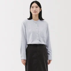 Online Muji Camisa de franela de doble cepillado con cuello alto para mujer