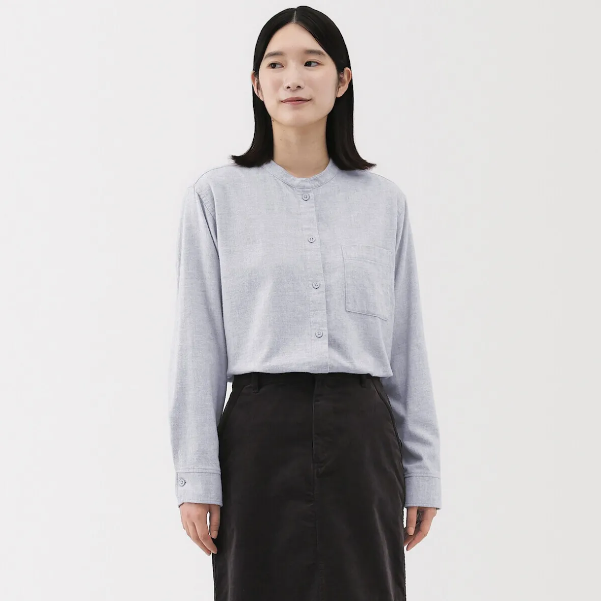 Online Muji Camisa de franela de doble cepillado con cuello alto para mujer