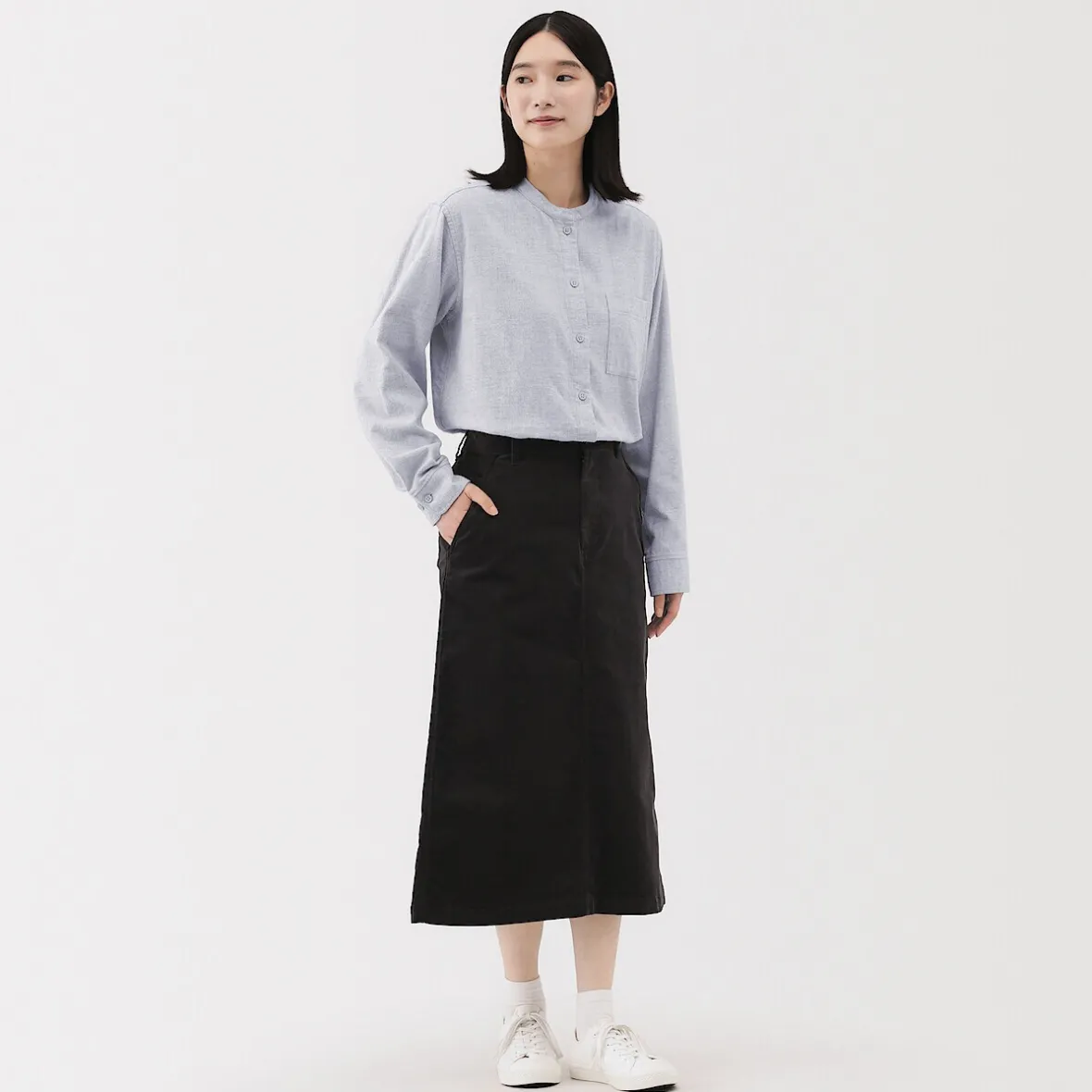 Online Muji Camisa de franela de doble cepillado con cuello alto para mujer