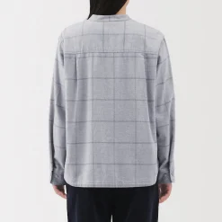 Online Muji Camisa de franela de doble cepillado con cuello alto para mujer