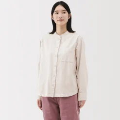 Online Muji Camisa de franela de doble cepillado con cuello alto para mujer