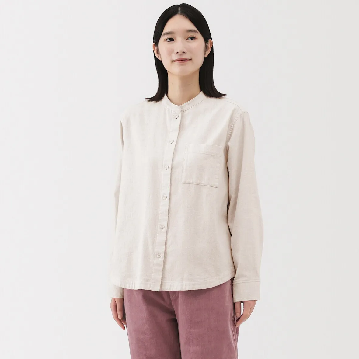 Online Muji Camisa de franela de doble cepillado con cuello alto para mujer