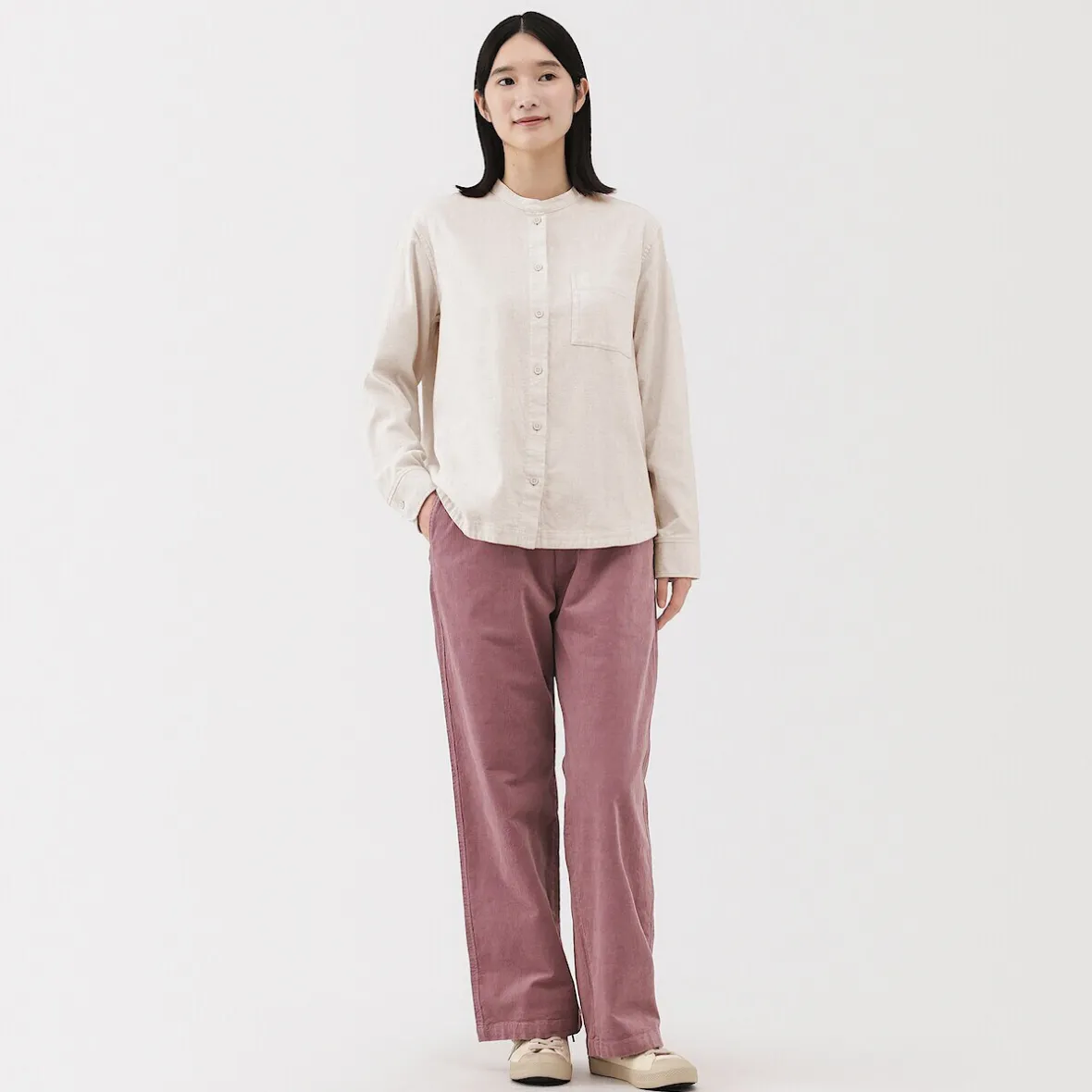 Online Muji Camisa de franela de doble cepillado con cuello alto para mujer