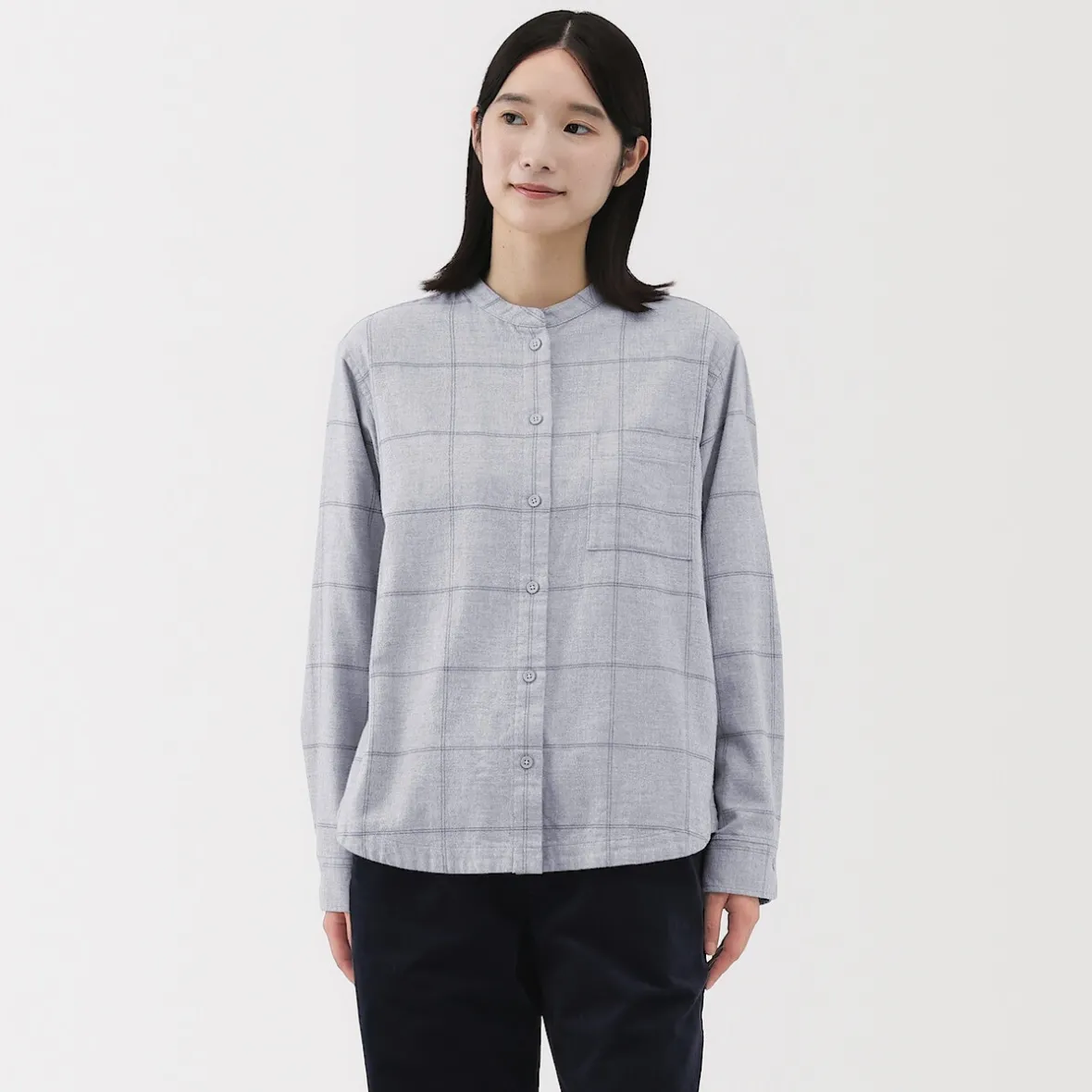 Online Muji Camisa de franela de doble cepillado con cuello alto para mujer