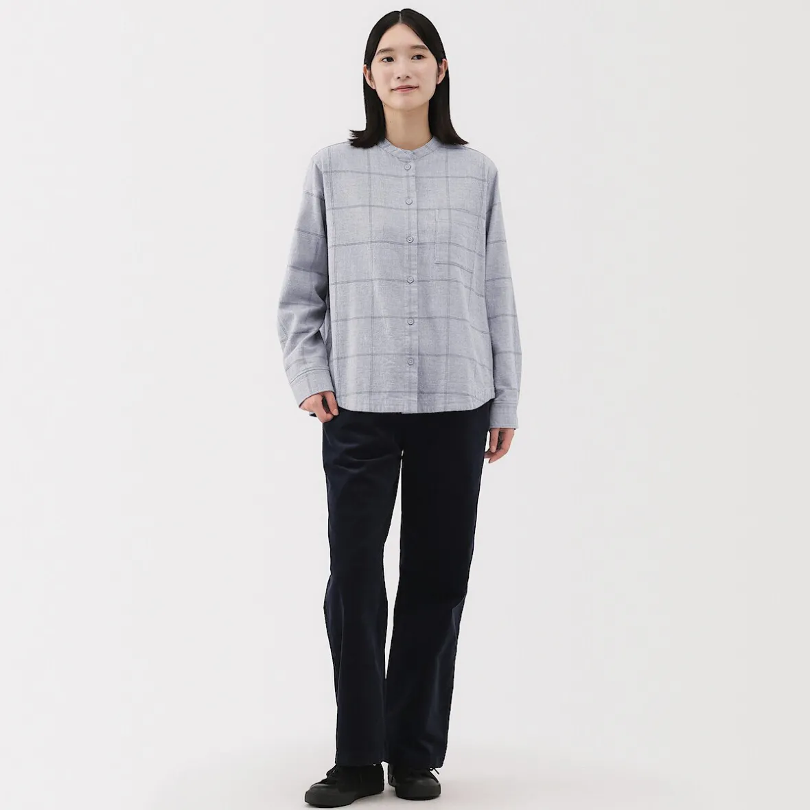 Online Muji Camisa de franela de doble cepillado con cuello alto para mujer